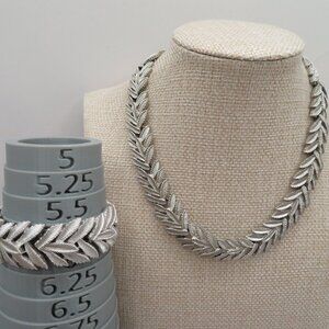 Vintage Crown Trifari Silver Tone Leaf Design Necklace and Bracelet Set